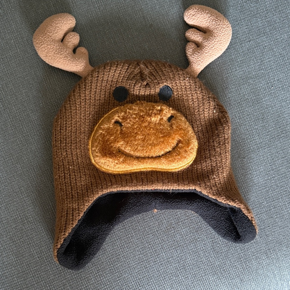 Brown Moose Knit Hat-infant/toddler